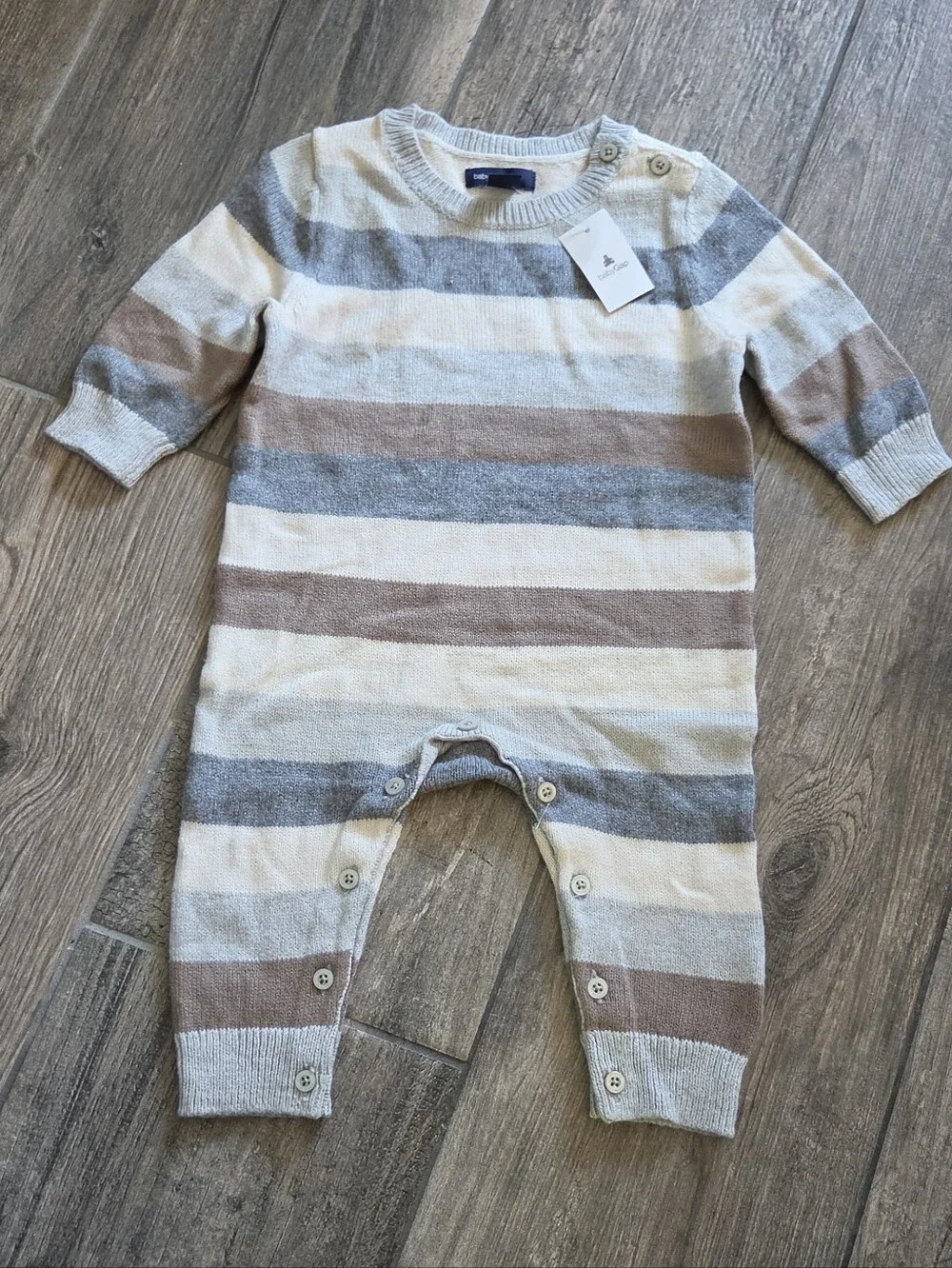 GAP Baby NWT 6-9 Months Brown/Gray Striped Knit One-Piece Romper